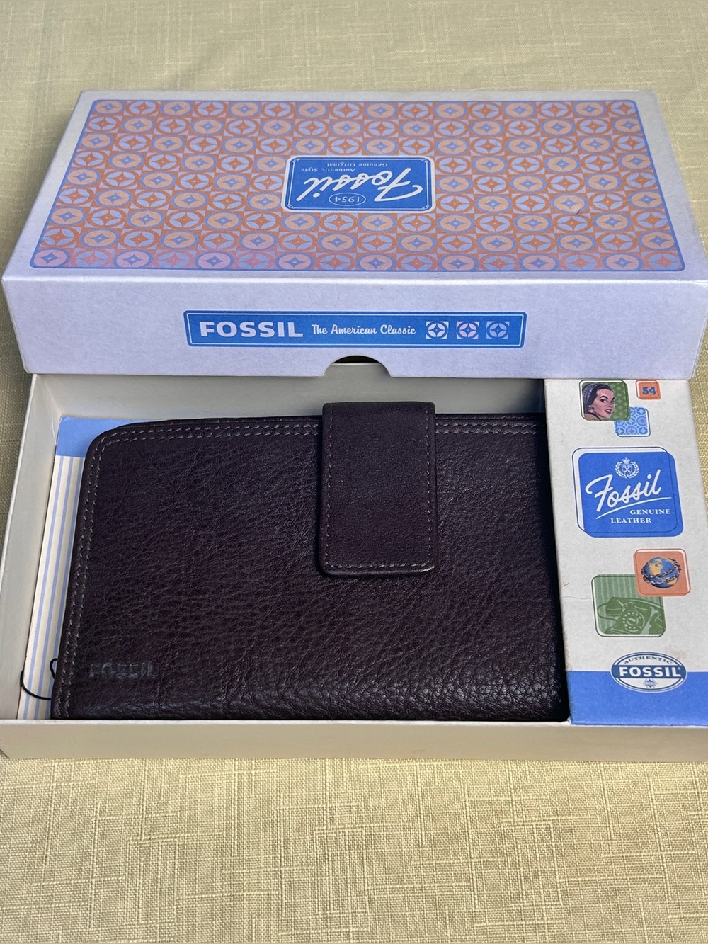 Fossil Espresso Leather Checkbook/Card Organizer Wallet American Classic New
